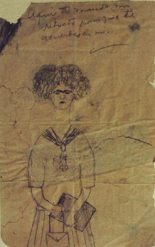 Frida Kahlo In her earliest documented self-portrait,drawn for a schoolmate in 1922